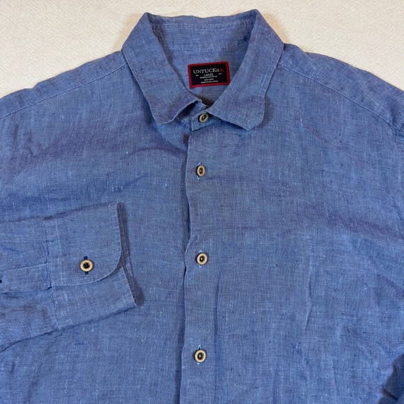 UNTUCKit Mens Linen Shirt Blue Long Sleeve Button Down Wrinkle Resistant Large - Picture 1 of 7
